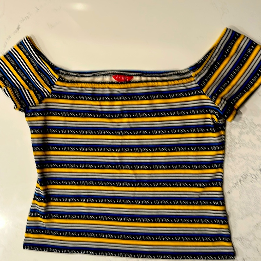 Guess Multicolor Crop Striped Tee XL